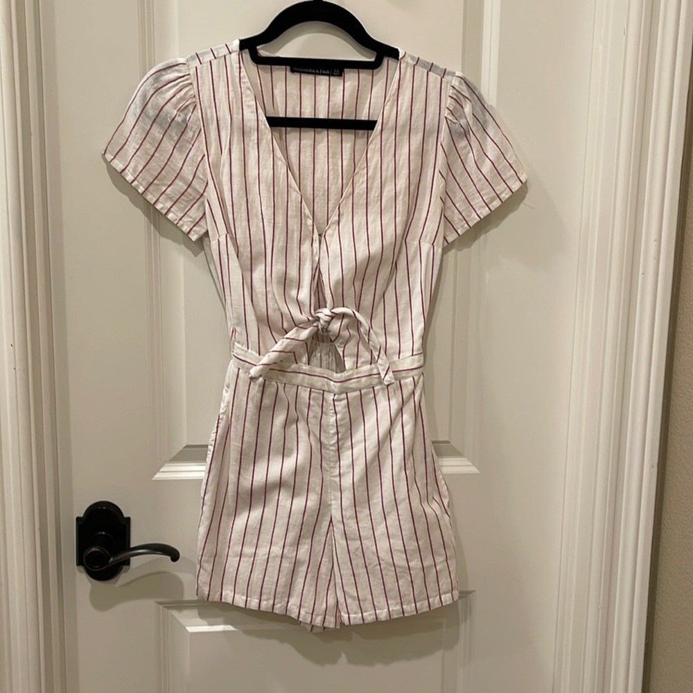 White and red striped romper.